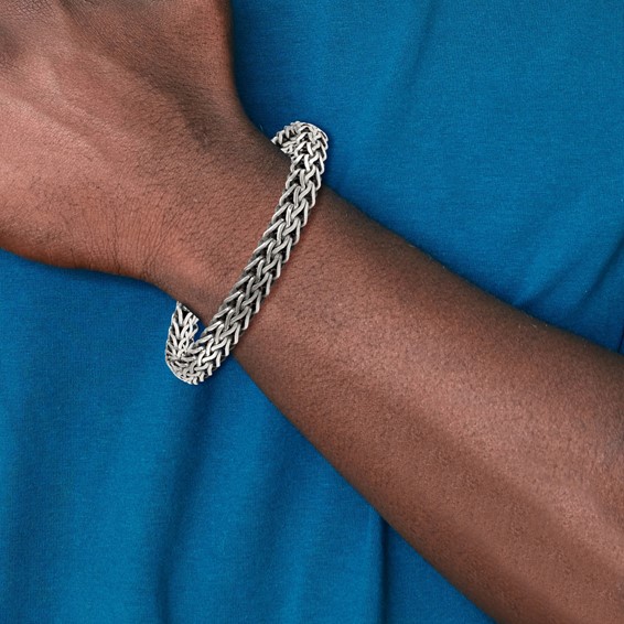 Sterling Silver Antiqued Polished 8.25mm Fancy Chain 7.75 inch Bracelet