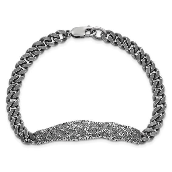 Sterling Silver Rhodium-plated Antiqued and Hammered 8 inch Mens Bracelet