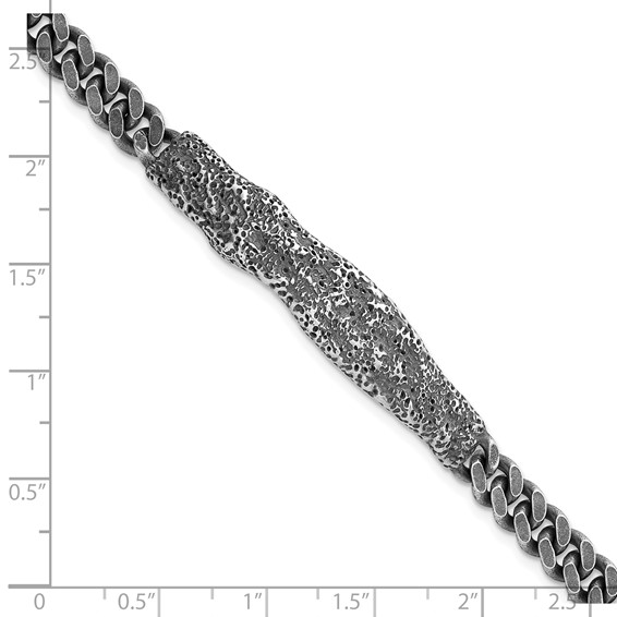 Sterling Silver Rhodium-plated Antiqued and Hammered 8 inch Mens Bracelet