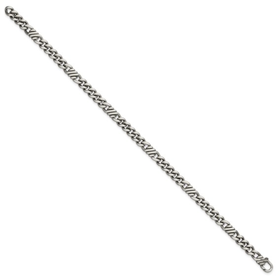 Sterling Silver Black Ruthenium-plated Brushed Fancy Curb Chain Mens 8.5 inch Bracelet