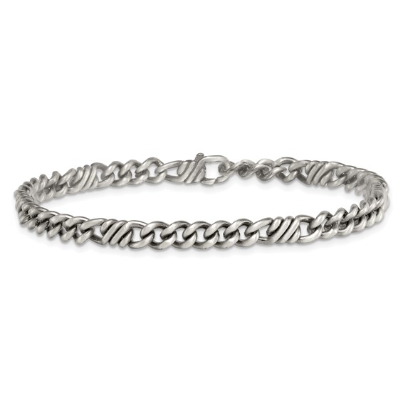 Sterling Silver Black Ruthenium-plated Brushed Fancy Curb Chain Mens 8.5 inch Bracelet