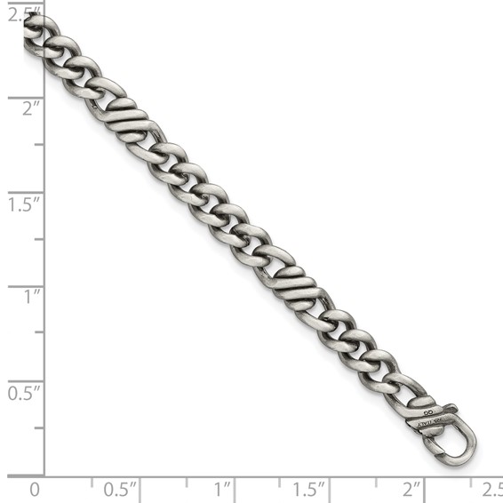 Sterling Silver Black Ruthenium-plated Brushed Fancy Curb Chain Mens 8.5 inch Bracelet