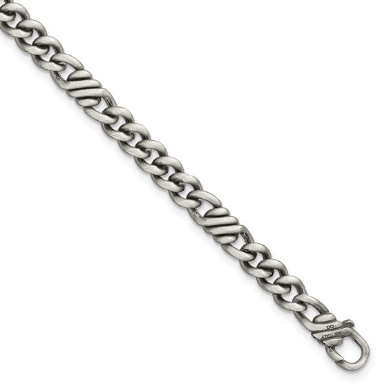 Sterling Silver Black Ruthenium-plated Brushed Fancy Curb Chain Mens 8.5 inch Bracelet