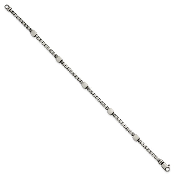 Sterling Silver Black Ruthenium-plated Brushed Box Chain and Beads Mens 8.5 inch Bracelet