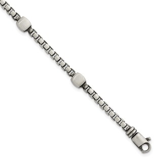 Sterling Silver Black Ruthenium-plated Brushed Box Chain and Beads Mens 8.5 inch Bracelet