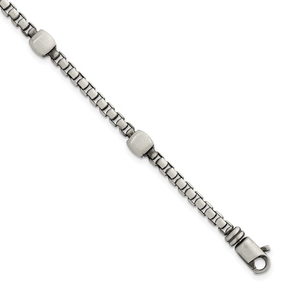 Sterling Silver Black Ruthenium-plated Brushed Box Chain and Beads Mens 8.5 inch Bracelet