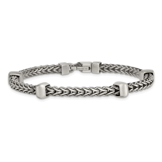 Sterling Silver Black Ruthenium-plated Brushed Franco Chain and Beads Mens 8.5 inch Bracelet