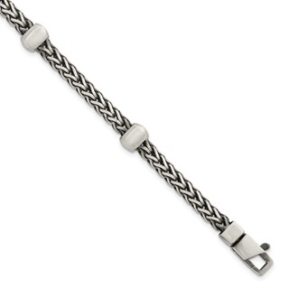 Sterling Silver Black Ruthenium-plated Brushed Franco Chain and Beads Mens 8.5 inch Bracelet