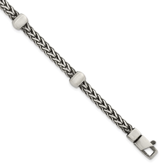 Sterling Silver Black Ruthenium-plated Brushed Franco Chain and Beads Mens 8.5 inch Bracelet