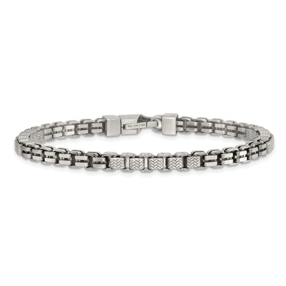 Sterling Silver Black Ruthenium-plated Brushed and Textured Fancy Box Chain Mens  8.5 inch Bracelet