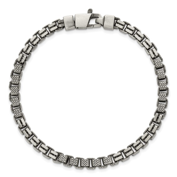 Sterling Silver Black Ruthenium-plated Brushed and Textured Fancy Box Chain Mens  8.5 inch Bracelet