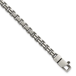 Sterling Silver Black Ruthenium-plated Brushed and Textured Fancy Box Chain Mens  8.5 inch Bracelet