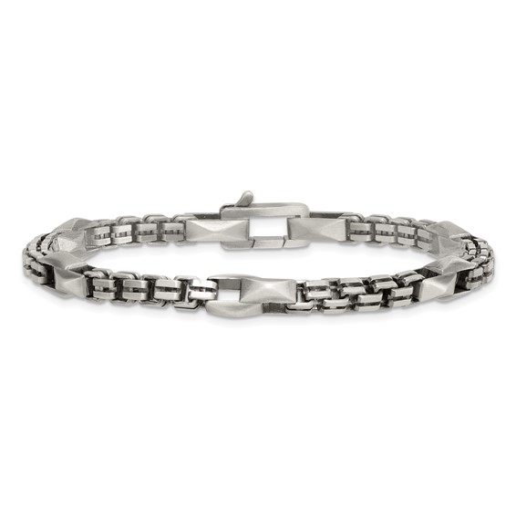 Sterling Silver Black Ruthenium-plated Brushed Fancy Box Chain Mens 8.5 inch Bracelet