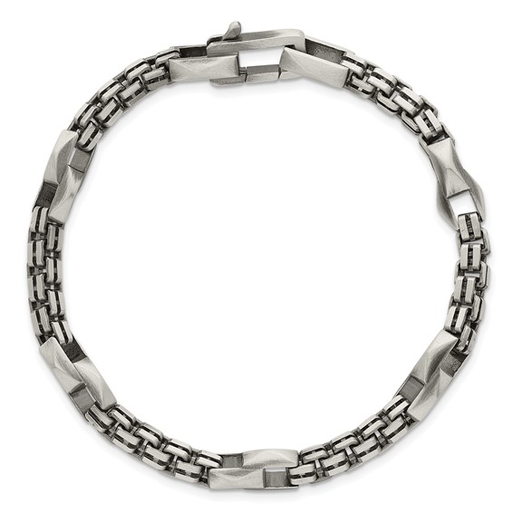 Sterling Silver Black Ruthenium-plated Brushed Fancy Box Chain Mens 8.5 inch Bracelet