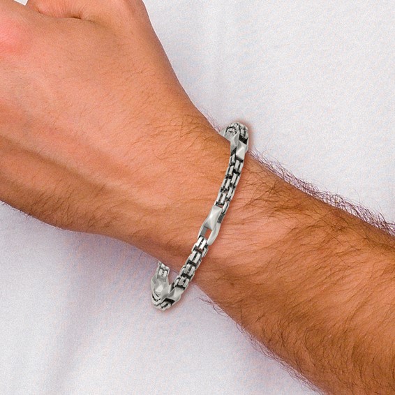 Sterling Silver Black Ruthenium-plated Brushed Fancy Box Chain Mens 8.5 inch Bracelet