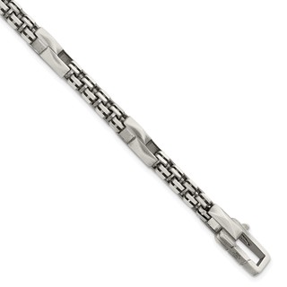 Sterling Silver Black Ruthenium-plated Brushed Fancy Box Chain Mens 8.5 inch Bracelet