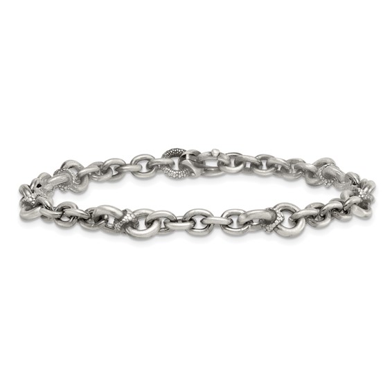 Sterling Silver Black Ruthenium-plated Brushed and Textured Fancy Cable Link Mens 8.5 inch Bracelet
