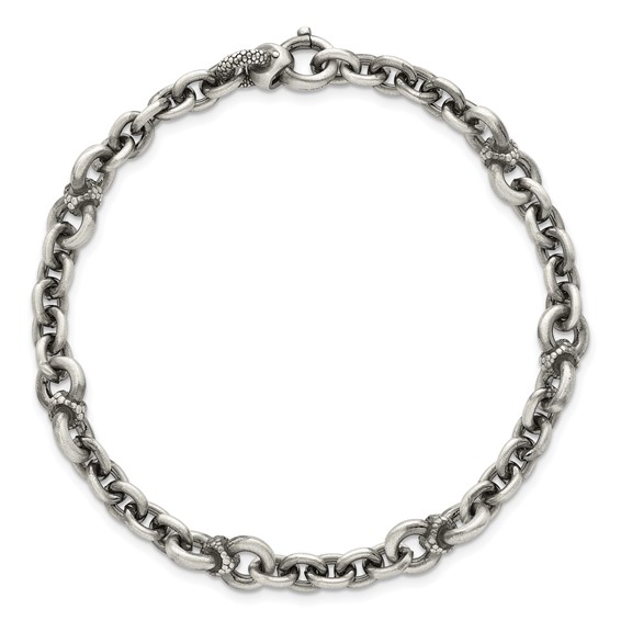 Sterling Silver Black Ruthenium-plated Brushed and Textured Fancy Cable Link Mens 8.5 inch Bracelet