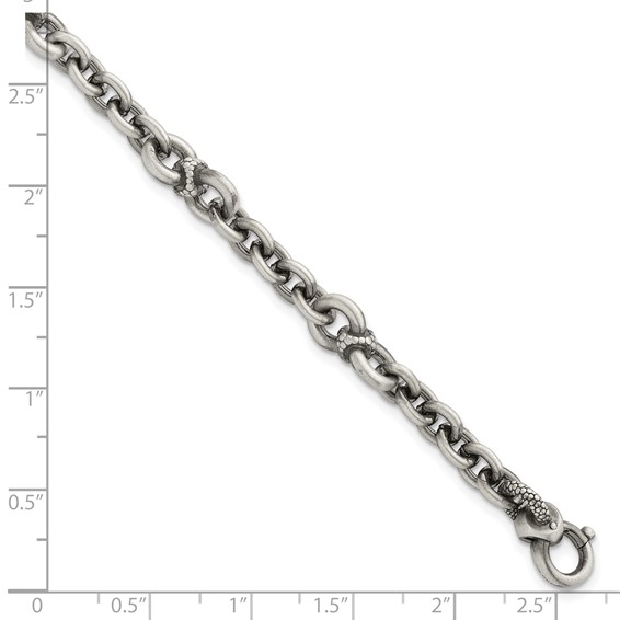 Sterling Silver Black Ruthenium-plated Brushed and Textured Fancy Cable Link Mens 8.5 inch Bracelet