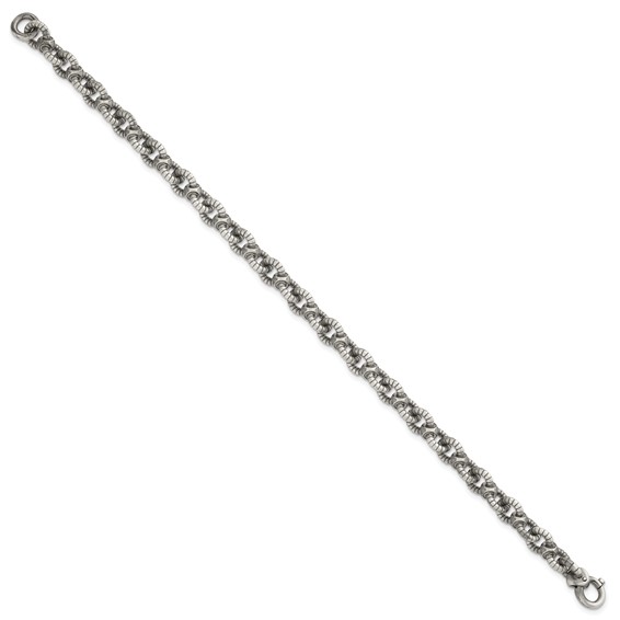 Sterling Silver Black Ruthenium-plated Brushed Fancy Textured Cable Link Mens 8.5 inch Bracelet