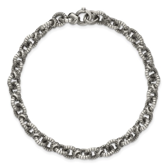 Sterling Silver Black Ruthenium-plated Brushed Fancy Textured Cable Link Mens 8.5 inch Bracelet