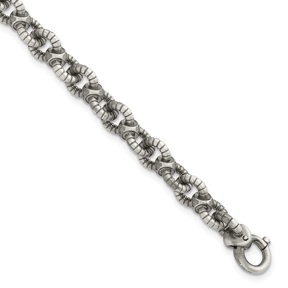 Sterling Silver Black Ruthenium-plated Brushed Fancy Textured Cable Link Mens 8.5 inch Bracelet