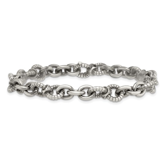 Sterling Silver Black Ruthenium-plated Brushed and Textured Fancy Link Mens 8.25 inch Bracelet