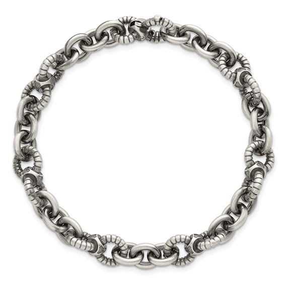 Sterling Silver Black Ruthenium-plated Brushed and Textured Fancy Link Mens 8.25 inch Bracelet