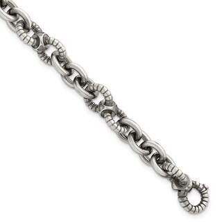 Sterling Silver Black Ruthenium-plated Brushed and Textured Fancy Link Mens 8.25 inch Bracelet