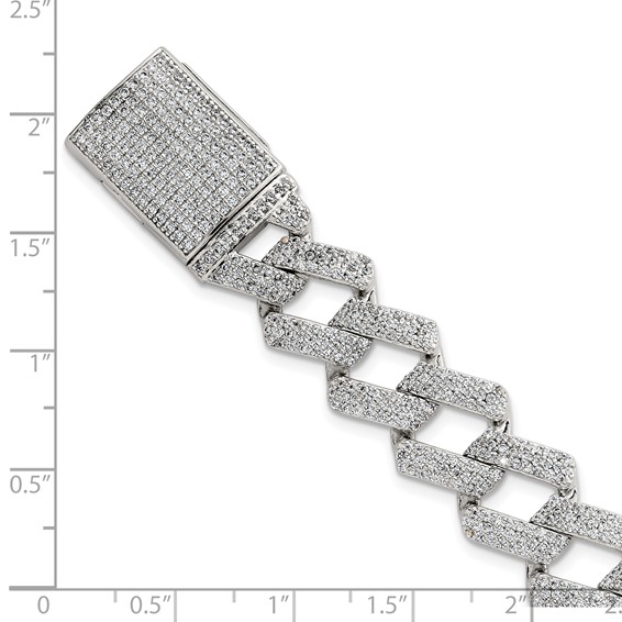 Sterling Silver Polished Fancy CZ Curb Link 8.5 Inch Mens Bracelet