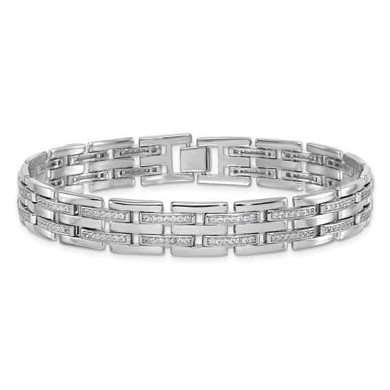 Sterling Silver Rhodium-plated Polished CZ Link 8.75 Inch Men's Bracelet