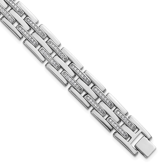 Sterling Silver Rhodium-plated Polished CZ Link 8.75 Inch Men's Bracelet
