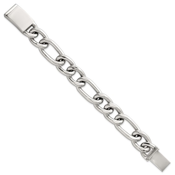 Sterling Silver Polished 17.0mm Figaro Curb 8 Inch Mens Bracelet