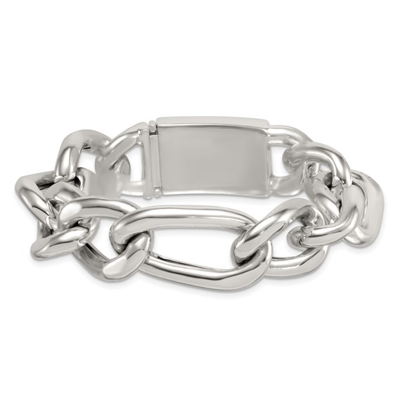 Sterling Silver Polished 17.0mm Figaro Curb 8 Inch Mens Bracelet