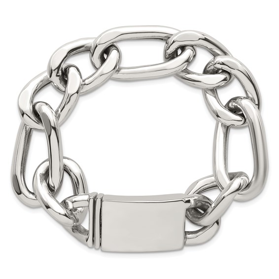 Sterling Silver Polished 17.0mm Figaro Curb 8 Inch Mens Bracelet