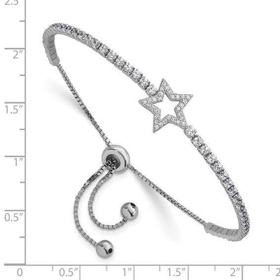 Sterling Silver Rhodium-plated Polished CZ Star Adjustable Bolo Bracelet