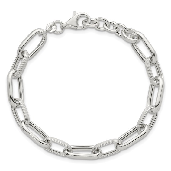 Sterling Silver Polished and Textured Oval Link 7 inch with 0.5 inch Extender Bracelet