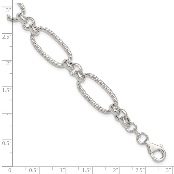 Sterling Silver Polished and Twisted Fancy Oval Link 7.5 inch Bracelet