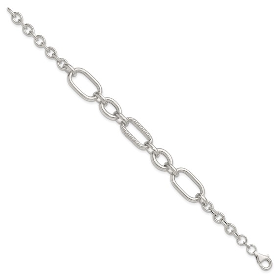 Sterling Silver Polished and Twisted Oval and Round Link 7.75 inch Bracelet