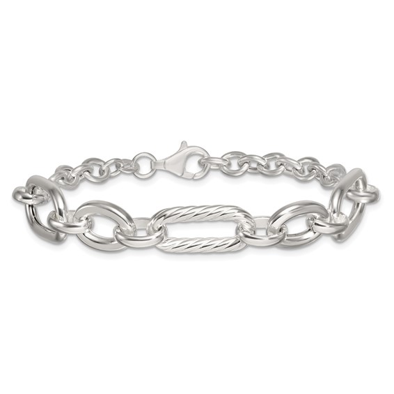 Sterling Silver Polished and Twisted Oval and Round Link 7.75 inch Bracelet