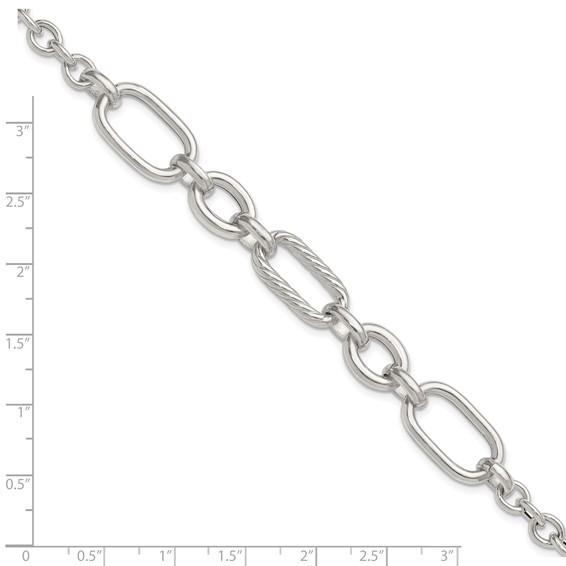 Sterling Silver Polished and Twisted Oval and Round Link 7.75 inch Bracelet