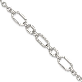 Sterling Silver Polished and Twisted Oval and Round Link 7.75 inch Bracelet