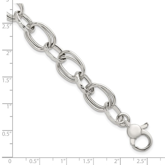Sterling Silver Polished Double Link and Faceted Link 8 inch with 1 inch Extender Bracelet