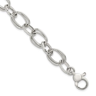 Sterling Silver Polished Double Link and Faceted Link 8 inch with 1 inch Extender Bracelet
