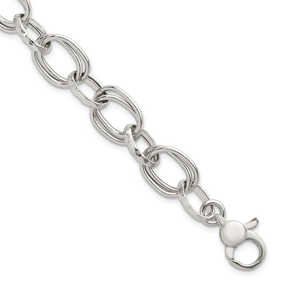 Sterling Silver Polished Double Link and Faceted Link 8 inch with 1 inch Extender Bracelet