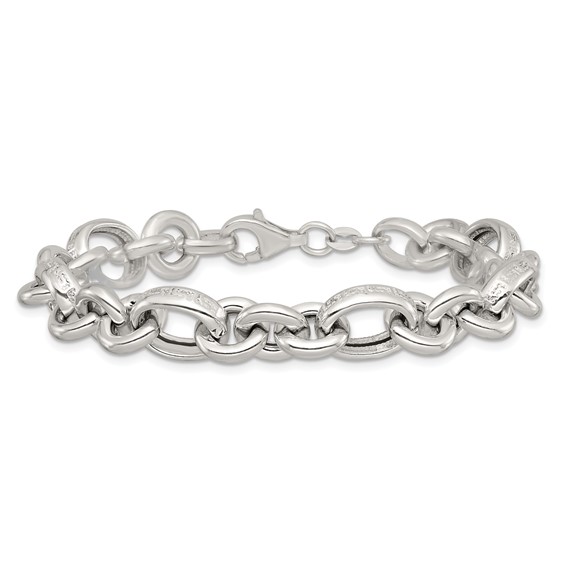 Sterling Silver Polished and Greek Key Links 7.5 inch Bracelet