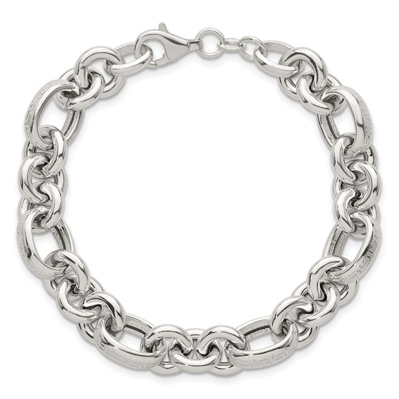 Sterling Silver Polished and Greek Key Links 7.5 inch Bracelet