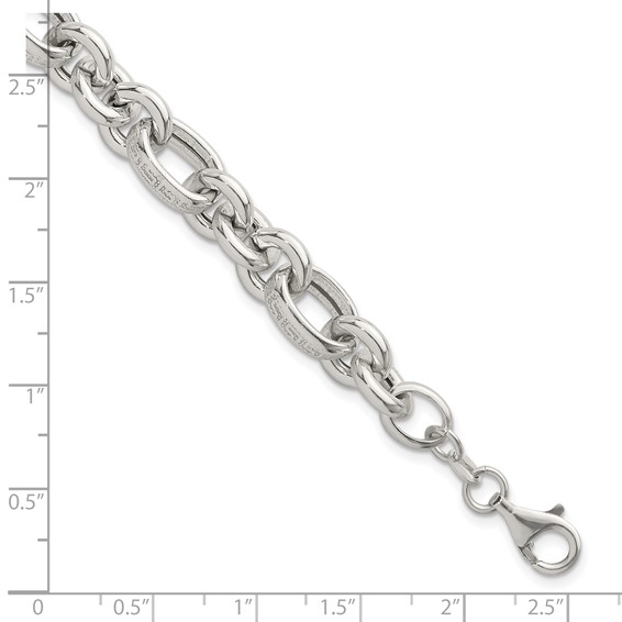 Sterling Silver Polished and Greek Key Links 7.5 inch Bracelet