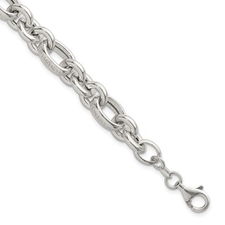 Sterling Silver Polished and Greek Key Links 7.5 inch Bracelet
