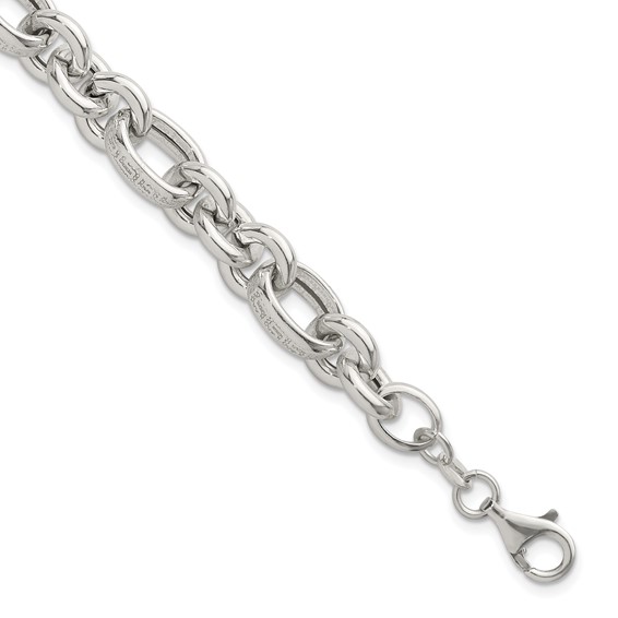 Sterling Silver Polished and Greek Key Links 7.5 inch Bracelet